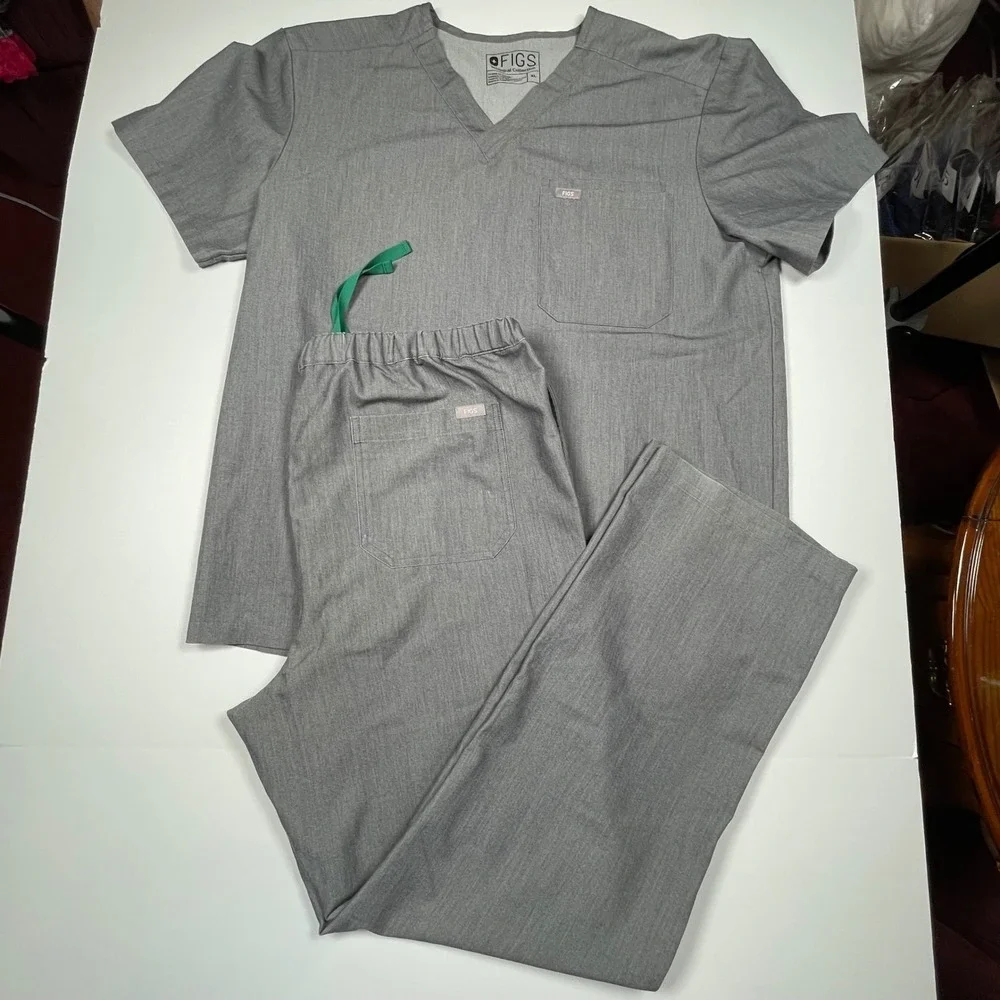 FIGS Technical Collection Men Scrub Set XL Gray V-Neck Leon Top Pisco Pants Spot